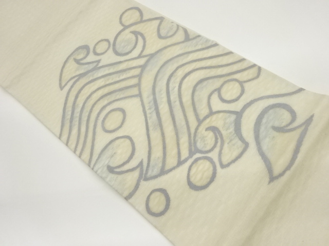 JAPANESE FUKURO OBI FOR SUMMER / WOVEN ABSTRACT ROUGH WAVE